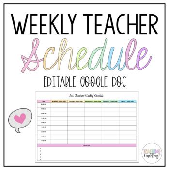 Weekly Teacher Schedule Template by Teaching and Uplifting | TpT