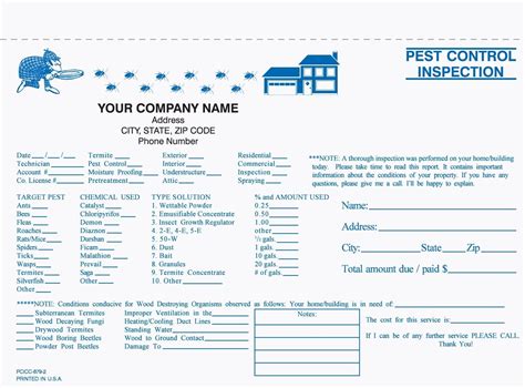 2 Part Pest Control Inspection Form