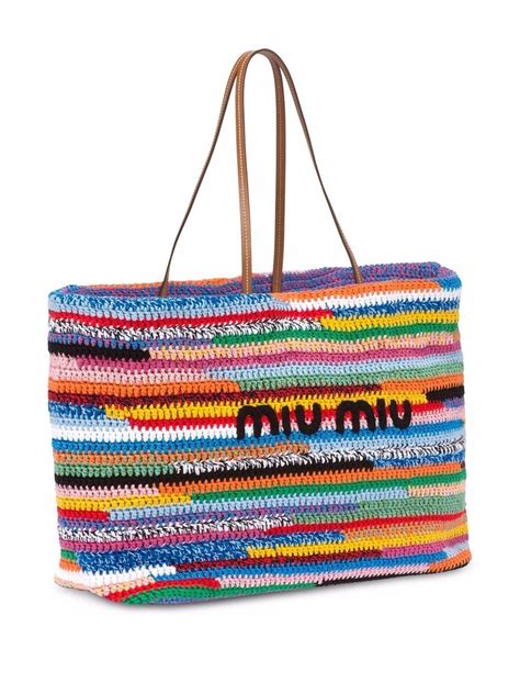 Miu Miu Large Crochet Tote Bag Blue FARFETCH UK