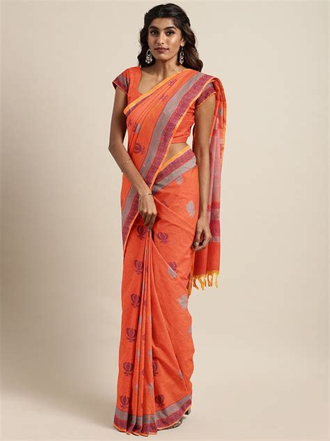 Buy The Chennai Silks Peach Coloured Pure Cotton Woven Design Kovai