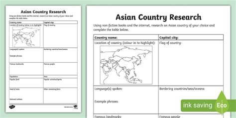 Asian Country Research Worksheet Teacher Made Twinkl