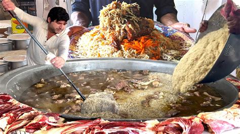 KABULI PULAO RECIPE GIANT MEAT RICE PREPARE ON LARGE SCALE AFGHANI