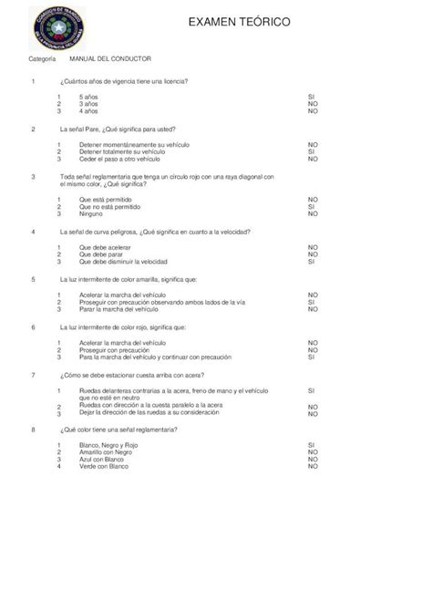 PDF EXAMEN TEÓRICO Comisión de Tránsito del PDF fileEXAMEN