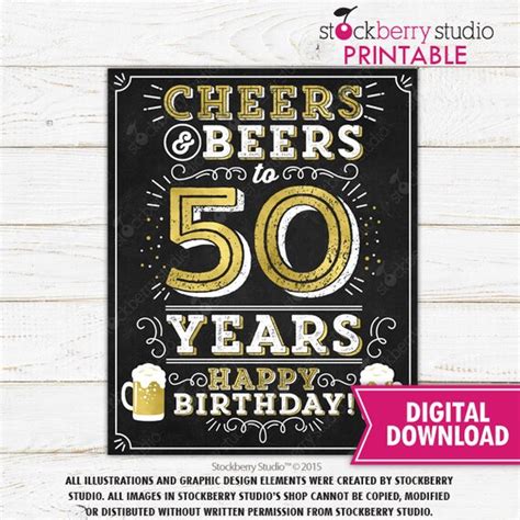 Cheers And Beers To 50 Years Sign 50th Birthday Sign Cheers And Beers