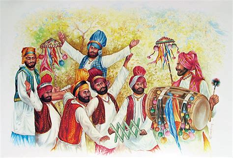 Bhangra Dancers From Punjab Art Poster Design Indian Folk Art Dance