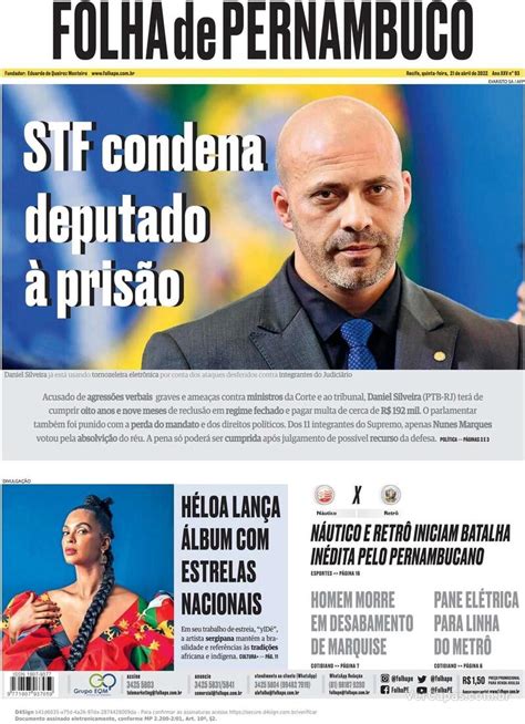 Capa Folha De Pernambuco Edi O Quinta De Abril De