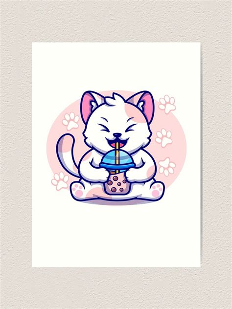 Cat Boba Tea Bubble Tea Kawaii Anime Japanese Neko Teen Art Print For