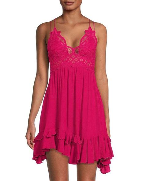 Free People Adella Lace Trim Smocked Mini Slip Dress In Pink Lyst