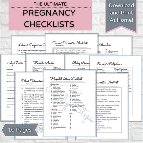 Printable Pregnancy Planner And Checklists Registry Hospital Etsy Canada