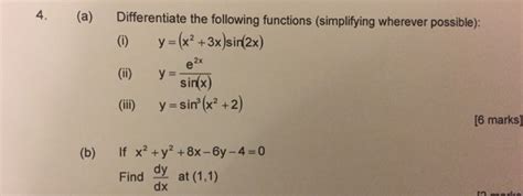 Solved Differentiate The Following Functions Simplifying