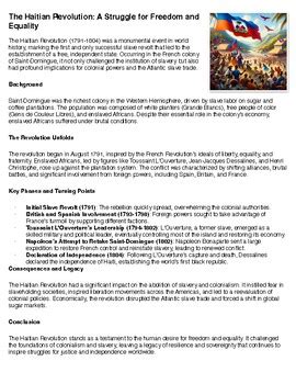 Haiti Haitian Revolution Reading Summary And Questions Tpt