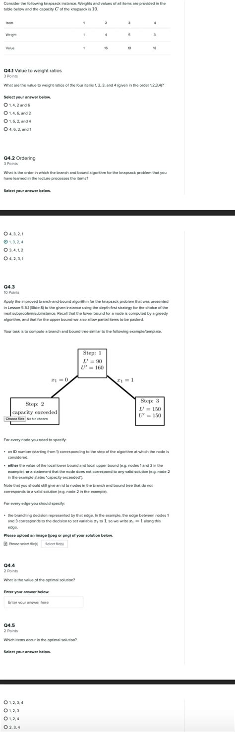 Consider The Following Knapsack Instance Weights And Chegg