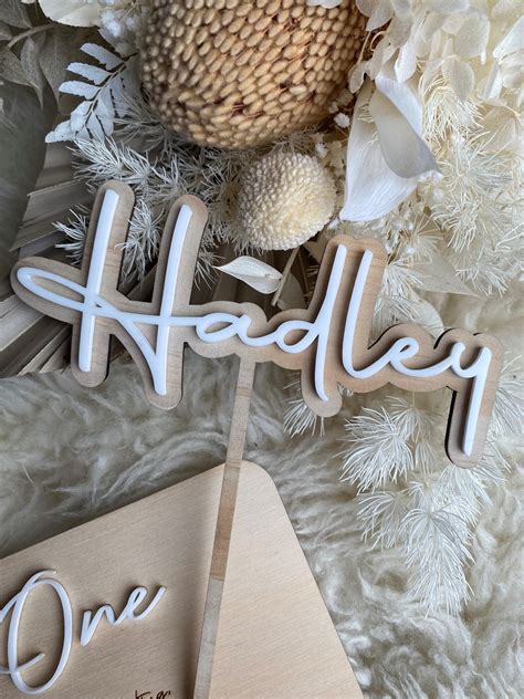 Neutral Name Cake Topper Ember Bloom Designs Wood Acrylic Cake Topper