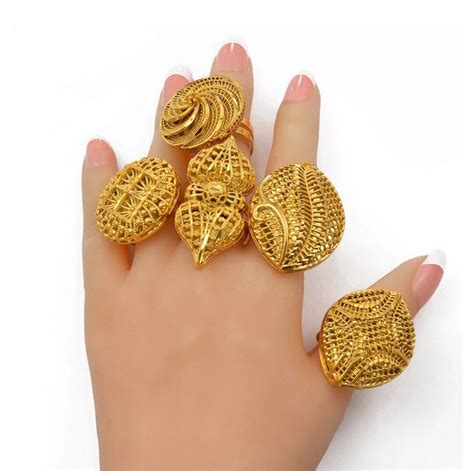 24k Gold Plated Ring Dubai Gold Ring For Women Gold Flower Etsy