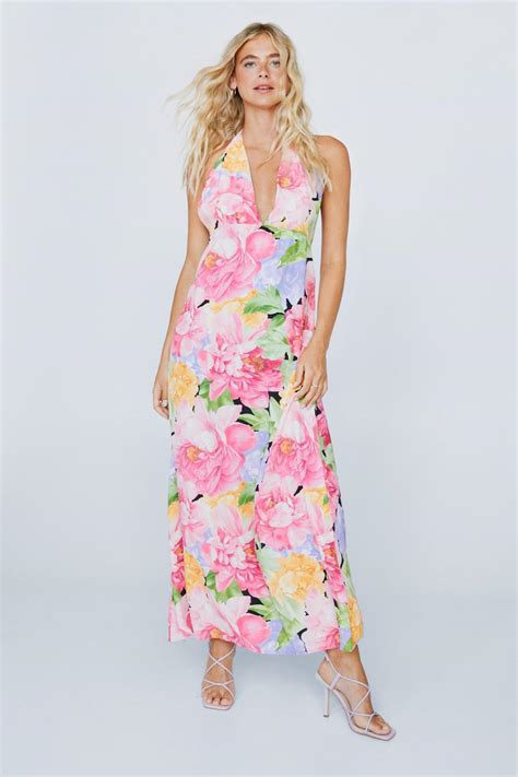 Floral Print Halter Neck Maxi Dress Nasty Gal