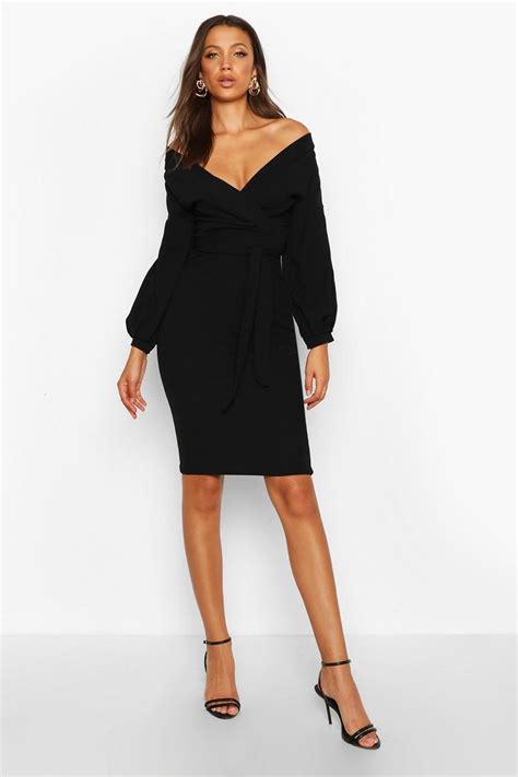 Tall Off The Shoulder Wrap Midi Bodycon Dress Boohoo