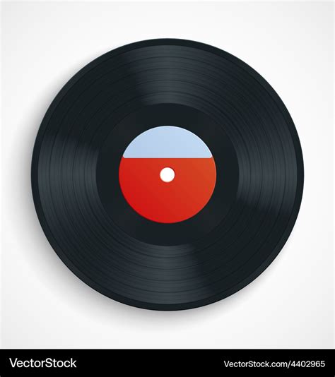 Black vinyl record disc with blank label in red Vector Image