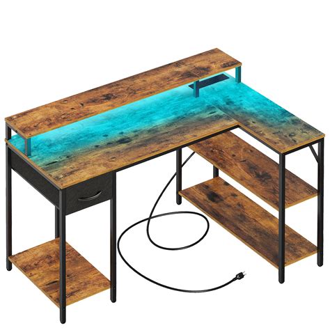 Buy Superjare L Shaped Gaming Desk With Led Lights Power Outlets