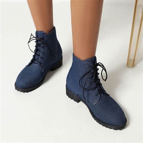 VKEKIEO Ankle Boots For Women Low Heel Round Toe High Heel Platform