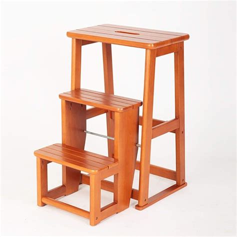 LADDER Taburete Con Escalera Sillas Plegables De Madera Maciza De 2