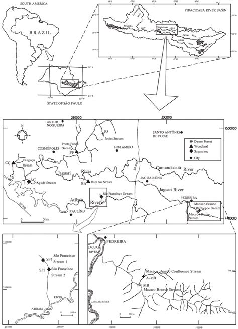 Map showing the location of the nine collection sites in the Piracicaba ...