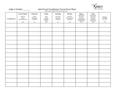 Spirit Event Coordiators Cheerleading Tryout Score Sheet In Word And