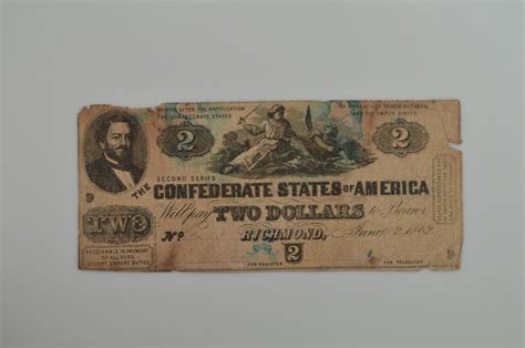 June 2 1862 2 Dollar Confederate States Of America Richmond Va Note Property Room