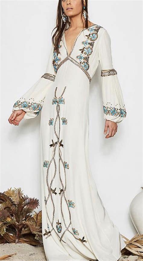 Robe brodée longue mariage cérémonie boho boheme chic DRESSL1617