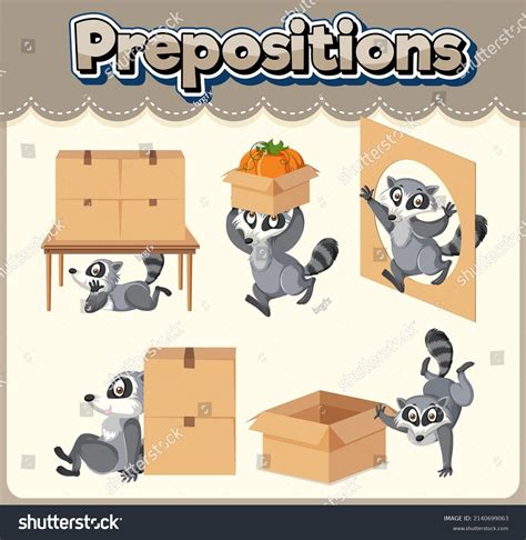 Preposition Wordcard Raccoon Box Illustration Stock Vector Royalty Free 2140699063