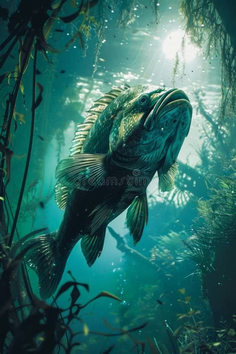 Majestic Underwater Scene With A Solitary Fish Amongst Aquatic Plants