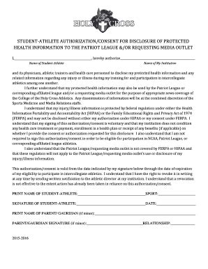 Fillable Online Holycross Student Athlete Authorization Consent For