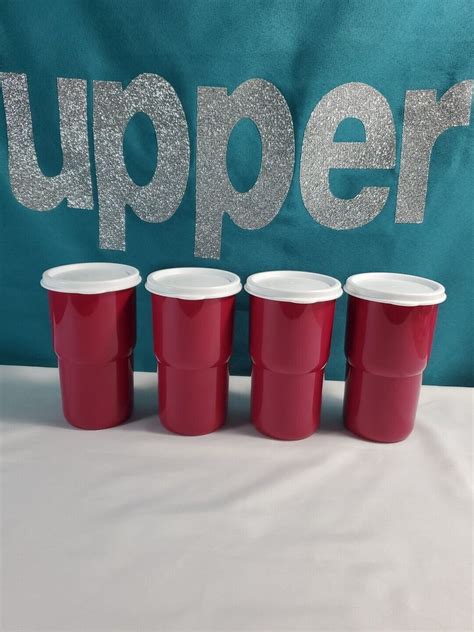 Tupperware Tabletop Stacking Tumblers Set Of 4 New 12oz Wine Red White