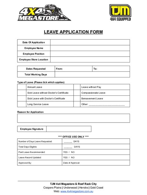 Fillable Online Employee Leave Application Form Sample Semioffice