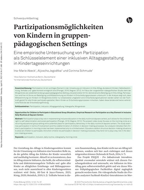 Pdf Partizipationsm Glichkeiten Von Kindern In Gruppenp Dagogischen