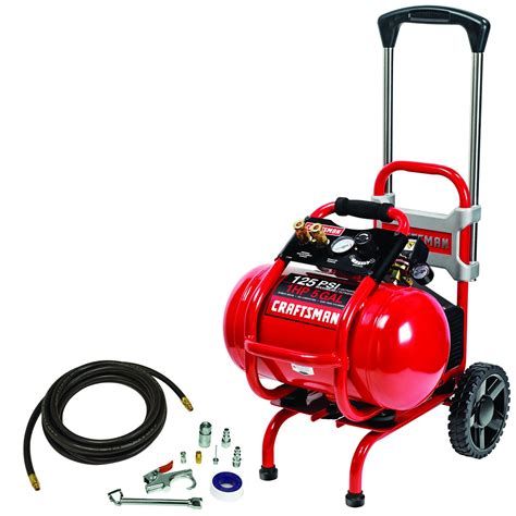 Craftsman 16636 5 Gallon Dolly Mounted Horizontal Air Compressor With Hose And 9pc Accessory