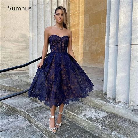 Sumnus Navy Blue Mini A Line Lace Appliques Fuchsia Party Dress