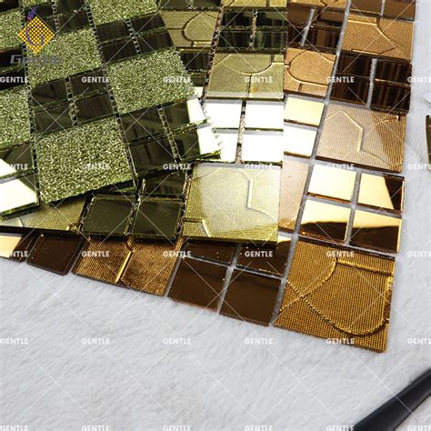 Golden Glass Mirror Mosaic Tiles Mirror Tiles Sheets Peel And Stick