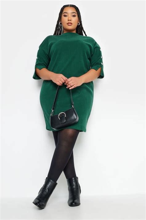 Yours Plus Size Green Soft Touch Button Detail Mini Dress Yours Clothing