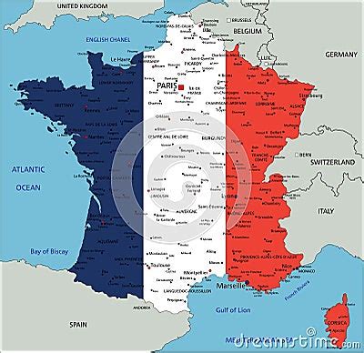 France Highly Detailed Political Map With National Flag Isolated On