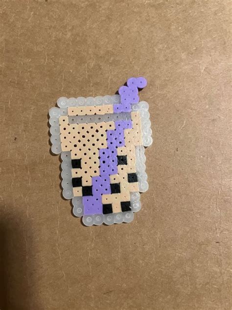 Pixel Art Perler Bead Boba Tea Milk Tea Purple Straw Perler Beads