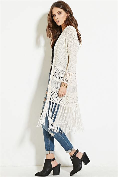 Fringed Crochet Cardigan White Crochet Top White Long Sleeve