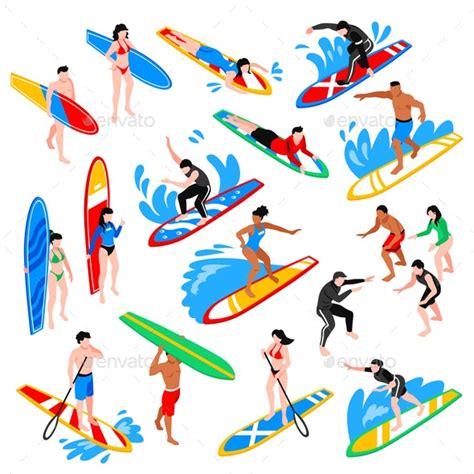 Isometric Surf Set Vectors Graphicriver