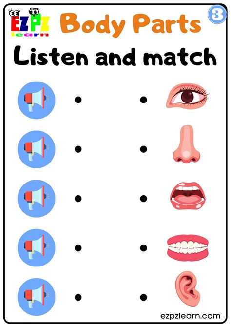 Interactive Worksheet For Body Parts Listen And Match The Correct