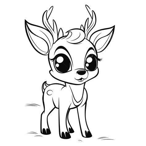 Baby Reindeer Coloring Page With Big Eyes Outline Sketch Drawing Vector, Deer Drawing, Baby ...