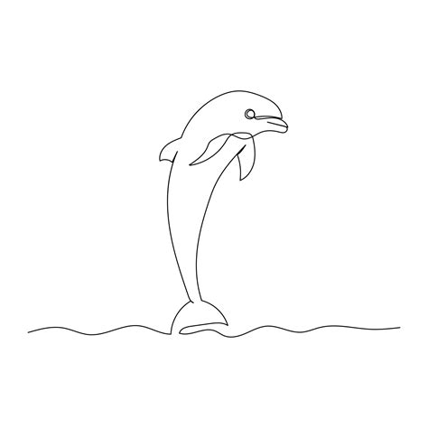 Continuous line drawing of dolphin with the ocean. Minimalism art ...