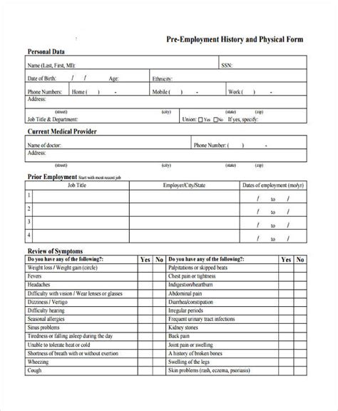 Free 7 Pre Employment Physical Forms In Pdf