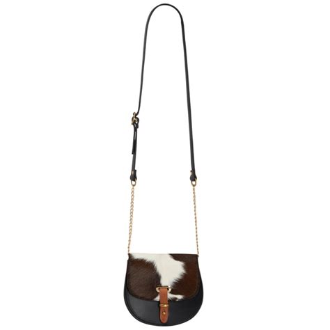 Mini Victoria Cow Hair Full Grain Black Leather Crossbody Saddle Bag