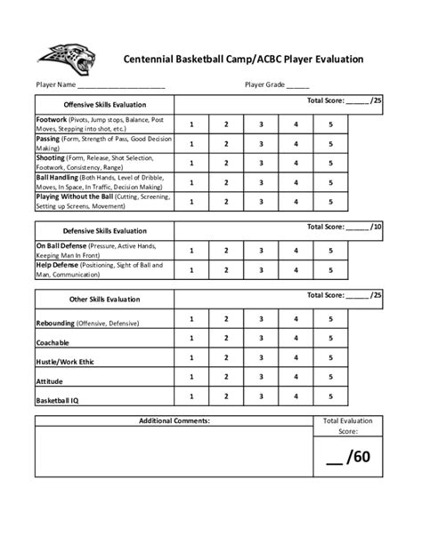 Fillable Online Scoring Offensive Skills Weeks Camp In Orland Park