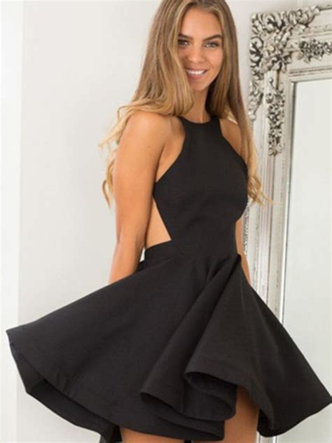 Halter Straps Backless Short Black Cocktail Dress Black Homecoming