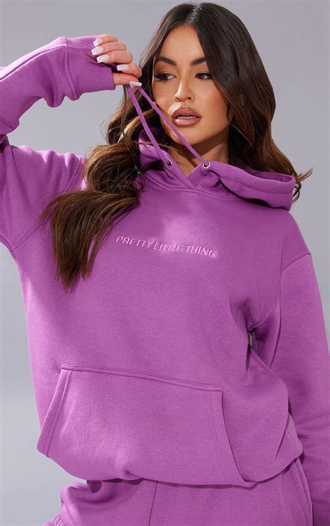 Plt Purple Embroidered Graphic Hoodie Prettylittlething Usa